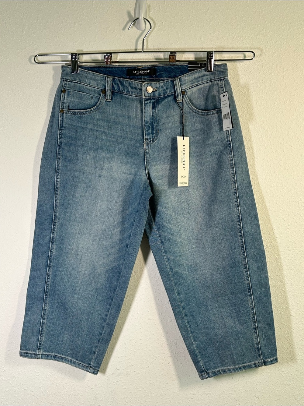 Liverpool Barrel Cropped Jeans Women's Petite Size 8P / 29 Blue Denim Wide Leg
